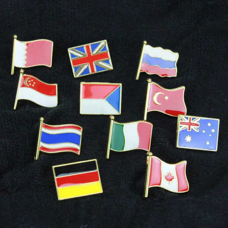 Grosir Kanada Amerika Rusia Jerman Singapura Korea Jepang Semua Negara Bendera Pin Enamel Lembut