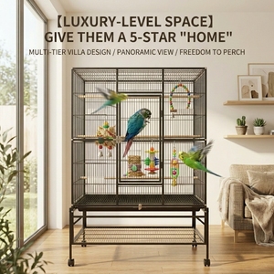 Jaula Extra Grande para Pájaros con Soporte y Ruedas, Jaula Metálica para Loros con Bandeja Extraíble, Perchas y Comederos para Uso <span class=keywords><strong>en</strong></span> Interiores y Exteriores - Product Image 6