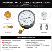 Capsule Pressure Gauge 0~60kpa 2in 1/8 NPT Bottom Mount for Low Pressure Gas Monitoring Support OEM Custom Logo
