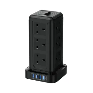 Square Shape Vertical UK Tower Power Strip With Smart Switch Electric Socket For Home,Office,Conference desk