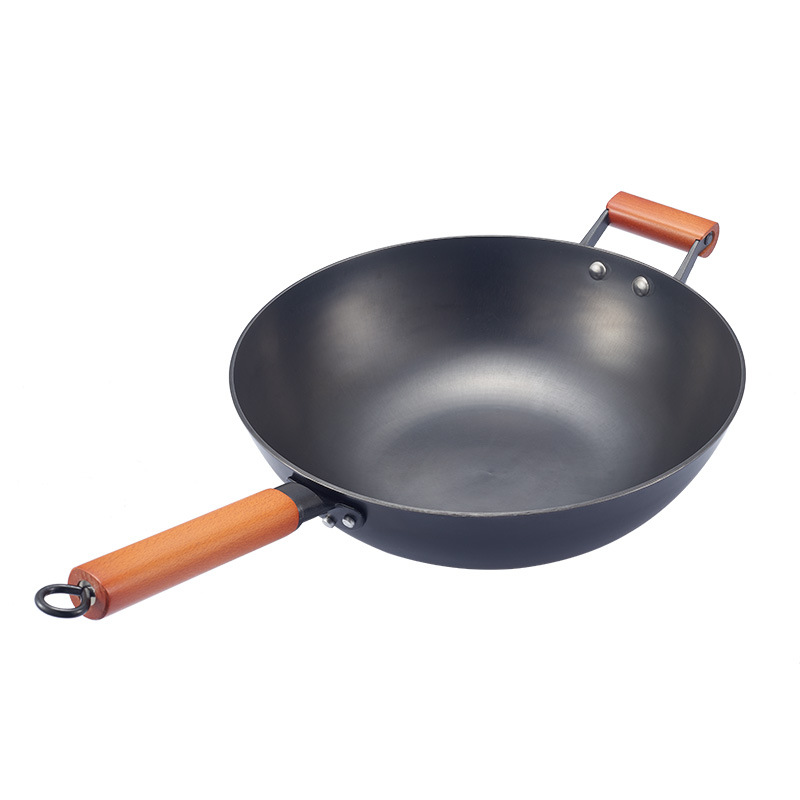 Горячая Распродажа толстые 12-дюймовые новые китайские антипригарные чугунные кастрюли с деревянной ручкой