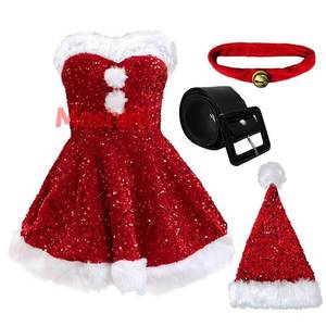 MS Women's Santa Claus Style Christmas <b>Costume</b> Shiny Sequin Dress Holiday Party Stage Performance <b>Cosplay</b> Outfit Red Polyester - Product Image 6