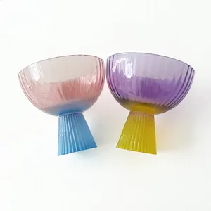 Tinh thể rõ ràng stemless Glass Martini cup Cocktail Margarita Glass Đôi màu gân stemless Martini Kính Cocktail Kính