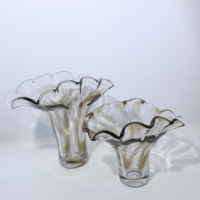 Collection de verres à bords festonnés effet fumé dégradé, vases à fleurs faits à la main et bols de service, kit de décoration esthétique pour la maison