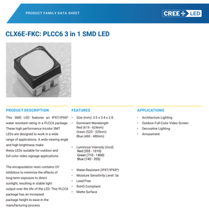 CREEs CLX6E-FKC-CH1M1D1BB7C3D3 RGB <b>LED</b> PLCC6 3in1 <b>SMD</b> 3.5x3.4mm IPX8 Waterproof Stage Light - Product Image 2