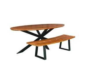 Mesa de comedor ovalada industrial Mesa de comedor industrial de madera de mango en bruto Muebles de comedor Muebles industriales - Product Image 1