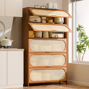 Étagère de rangement de cuisine multi-niveaux en bambou avec tiroirs, design moderne pour four à micro-ondes et organisation de la vaisselle - Product Image 2