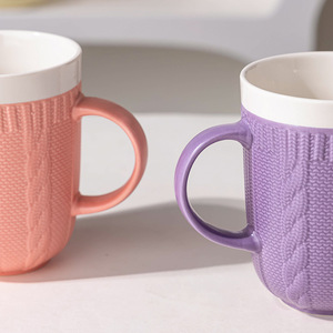 แก้วเซรามิกสองหูจับ สีพื้น ทนความร้อน ใช้กับไมโครเวฟได้ สำหรับกาแฟ ชา สีชมพู ฟ้า ม่วง แก้วเดี่ยว ของขวัญ - Product Image 3