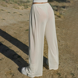 Elegant Women's Straight Leg Chiffon Pants Slim Waist See Through Mesh Long Casual Pants Summer Style - Product Image 4