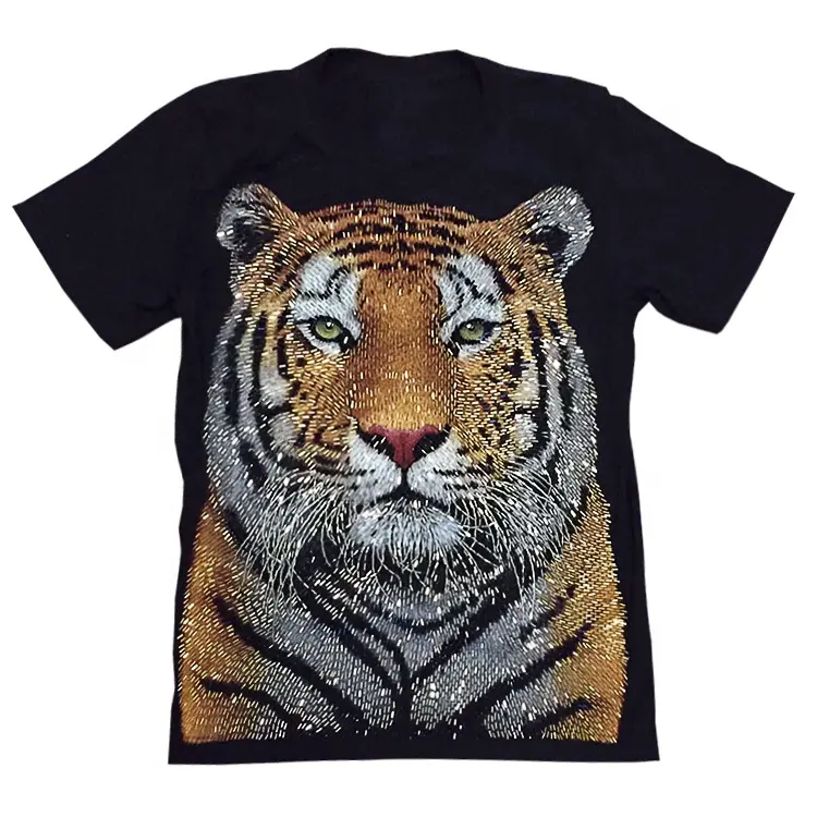 RUYI clothes 2022 luxury t shirt men Printing Bling Tiger Graphic Rhinestone T shirt For Mens