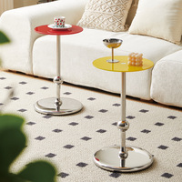 Table basse en acier inoxydable, table d'appoint de canapé mince, table de chevet compacte, style moderne minimaliste, plateau en verre trempé pour salon