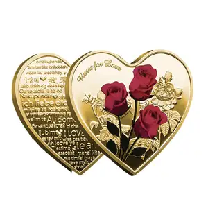 מטבע אתגר יום האהבה לב ורד 52 שפות מדליית אני אוהב אותך עם אסימוני אהבה בעלי משמעות שונים