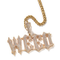 Pendentif personnalisé grand initiales, plaqué or, serti de pierres, breloque de collier lettre initiale personnalisée, plaque nominative Hip Hop, pendentif 3D