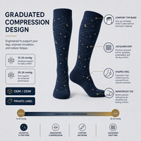 Chaussettes de compression montantes personnalisées à motif céleste 15-20 20-30 mmHg en tricot jacquard OEM ODM Marque privée Bien-être
