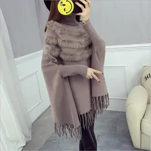 Женская зимняя накидка-свитер, рулонный вырез, высокое качество, меховой пуловер, кисточка, леди, новый дизайн, 2018 г.