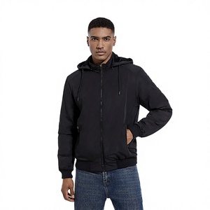 Men's <b>Jacket</b> Spring Windproof Zipper Casual Solid Black Polyester <b>Fleece</b> <b>Thick</b> Regular Fit Long Sleeve Front - Product Image 1