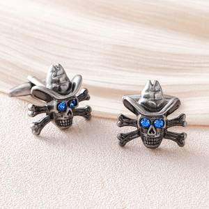 <span class=keywords><strong>Gemelos</strong></span> de calavera de Halloween para hombre, <span class=keywords><strong>divertidos</strong></span> <span class=keywords><strong>gemelos</strong></span> de <span class=keywords><strong>camisa</strong></span> francesa de cristal de esqueleto pirata, joyería de ropa Formal de fiesta gótica Vintage - Product Image 5