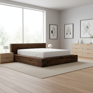 Cadre de lit moderne Linz en teck massif avec tiroirs intégrés spacieux pour une ambiance chaleureuse dans la chambre - Product Image 5