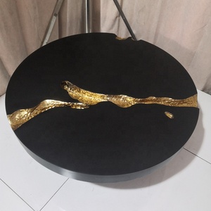 Tavolino da Caffè Rotondo in Legno Dorato di Lusso per <span class=keywords><strong>Arredamento</strong></span> Soggiorno - Product Image 3