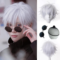 Perruque d'Halloween à effet anime, inspirée des usines, pour jeu de rôle - Cheveux raides argentés, résistante à la chaleur, chapeau ajustable