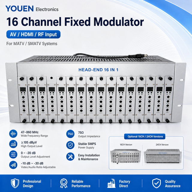 16Channel Fixed CATV Modulator AV High-Definition Multimedia RF Input Analog TV Headend Modulator for MATV SMATV System