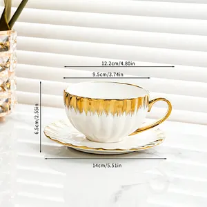 Electroplated European Ceramic Cup Gilt Coffee Cup Plate Set Gold Mug Plate Creative Tea Cup Business Gift