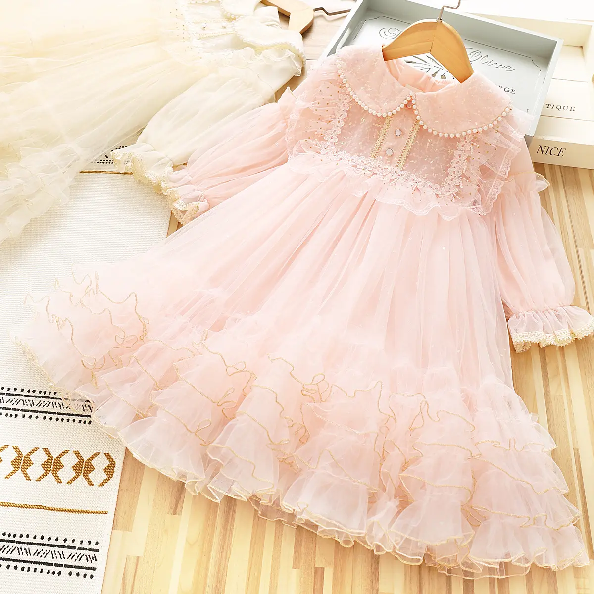 2023 spring boutiques little baby girls tutu dresses infant toddler kids pink lace ruffles dress princess party clothing 1111