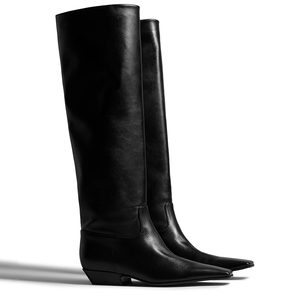 Stivali <span class=keywords><strong>al</strong></span> <span class=keywords><strong>ginocchio</strong></span> moderni con tacco a punta e tacco architettonico, <span class=keywords><strong>in</strong></span> microfibra vegana, stile western, da donna, all'ingrosso OEM ODM - Product Image 6