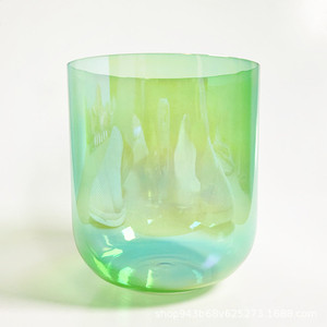 Cuenco de cristal de cuarzo alquímico de aura verde al por mayor para sanación por sonido, meditación, terapia de chakras, instrumento para baño de sonido, con logo - Product Image 5