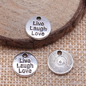Pendentif « Vive, Riez, Aimez » en alliage de zinc argenté antique, disque gravé <span class=keywords><strong>pour</strong></span> colliers souvenir d'<span class=keywords><strong>amitié</strong></span> - Product Image 2
