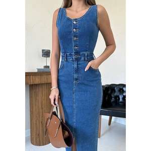 Robe moulante en jean bleu, sans bretelles, dos nu, mi-longue, mode féminine - Product Image 2