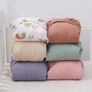 100% Organic Cotton Crepe Muslin 2 Layer Baby Crib Bedding Set Nursery Bed New Born Muslin Weave Soft Bed Covers Baby Crib Sheet