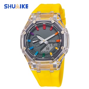 GA2100 นาฬิกากีฬากลางแจ้งสำหรับผู้ชายสีเรียบง่าย LED แสดงเวลาแบบคู่นาฬิกาดิจิตอลนาฬิกาสายยางสีทึบ - Product Image 4