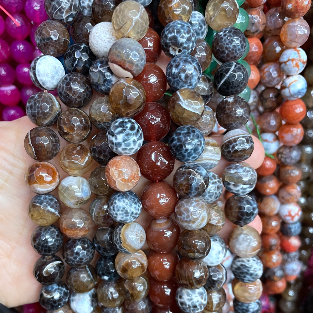 10mm 12mm Faceted Fire Agate Bead Strand for Necklace Jewelry Making DIY Bracelet Necklace