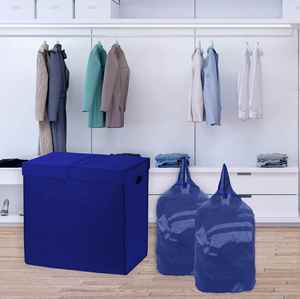 Dark Blue Double <b>Laundry</b> Hamper with Lid and Removable Bags 23"L X 13"W X 22.75"H <b>Laundry</b> Basket - Product Image 3