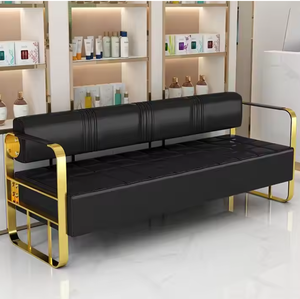 Banc d'attente commercial moderne et élégant en similicuir noir avec cadre doré, confortable et durable, idéal pour les salons de beauté (vente en gros) - Product Image 1