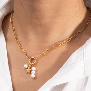 Collar con colgante elegante de acero inoxidable con cierre de presión, collar con colgante, cadena de clavícula, joyería de moda - Product Image 1