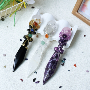 Cristal Curativo Hecho a Mano, Obsidiana Natural, Amatista, Daga Mágica, Varita Mágica, Piezas Talladas, Artículos de Brujería - Product Image 1