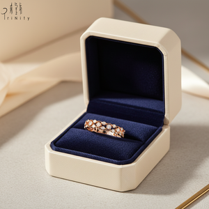 Nouvelles bagues empilables tendance en or rose massif 18 carats avec diamants naturels, design demi-éternité, pour femmes - Product Image 6