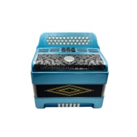 Accordéon diatonique professionnel JB3412C, 34 boutons, 12 basses, 3 registres, bleu métallisé, grille noire argentée, boutons blancs