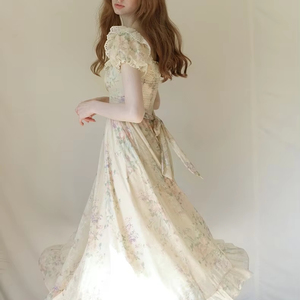 Abiti lunghi in pizzo con volant e svasati con stampa beige <span class=keywords><strong>balza</strong></span> un <span class=keywords><strong>abito</strong></span> floreale A linea - Product Image 2