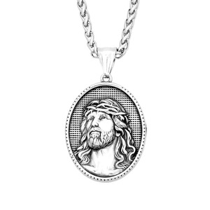 Yunnique – collier avec pendentif visage de Jésus en argent tibétain pour hommes, chaîne de 60cm, cadeau, bijoux à la mode - Product Image 5