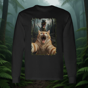 Camiseta de manga larga con diseño de gato naranja y dinosaurio T Rex - Product Image 3