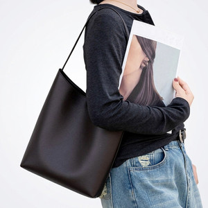 <b>Genuine</b> <b>Leather</b> Women's Bucket Bag Minimalist Shoulder Tote Suede or Cowhide Underarm <b>Handbag</b> for Daily Use - Product Image 1
