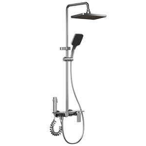 Square Aluminum Alloy Brushed Rain Shower Wall Mounted Exposed Shower Set Complete With Handheld Shower Head And Thermostatic - Product Image 1