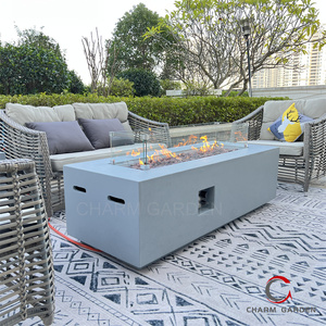 Modern Square Concrete <b>Fire</b> <b>Pit</b> <b>Table</b> with Glass Guard <b>Outdoor</b> Patio Garden Camping Gas Heating - Product Image 5