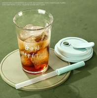 Gobelet en verre à paille imprimé avec couvercle, de qualité supérieure et élégant, portable, style Instagram.
