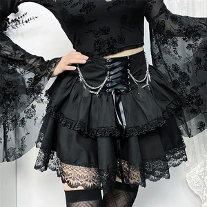 Mini jupes en dentelle noire gothique avec chaînes croisées Faldas Y2K Jupes de gâteau à plusieurs niveaux esthétiques Lolita sexy - Product Image 2