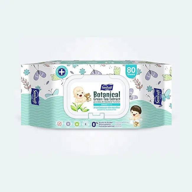 Sanisoft Tisu Basah Bayi Ekstrak Teh Hijau Botani (80 Lembar) Harga Grosir Menerima OEM