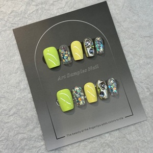 <span class=keywords><strong>Uñas</strong></span> Postizas Acrílicas de Cobertura Completa, Cuadradas, <span class=keywords><strong>Cortas</strong></span>, con Purpurina Neón Artística, Pegamento para <span class=keywords><strong>Uñas</strong></span>, Venta al por Mayor, Hechas a Mano, de Alta Calidad - Product Image 1